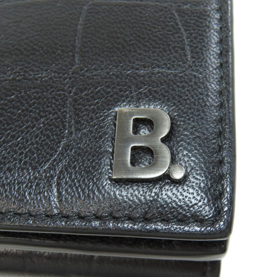 BALENCIAGA Bifold Wallet leather black Tri-fold Wallet Embossed Women(Unisex) Used Authentic