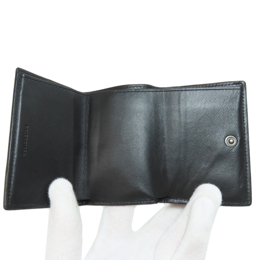 BALENCIAGA Bifold Wallet leather black Tri-fold Wallet Embossed Women(Unisex) Used Authentic