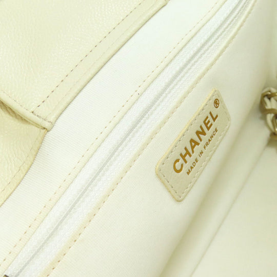 CHANEL Tote Bag Grained Calfskin Skin white Chain Tote Gold Metal 2WAY Women Used Authentic