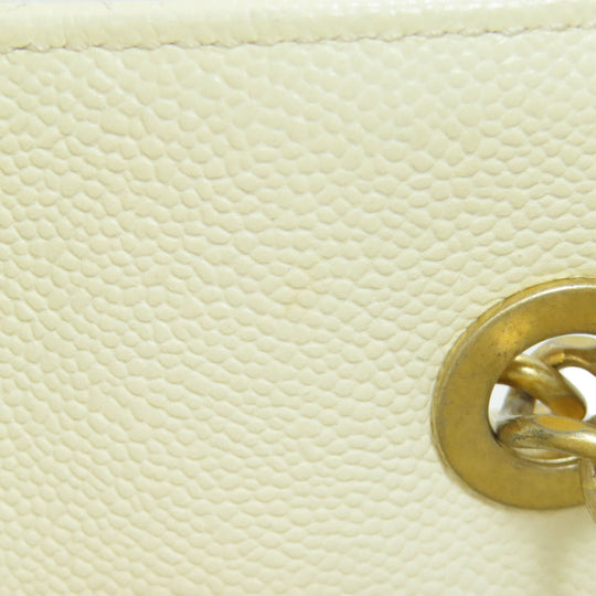 CHANEL Tote Bag Grained Calfskin Skin white Chain Tote Gold Metal 2WAY Women Used Authentic