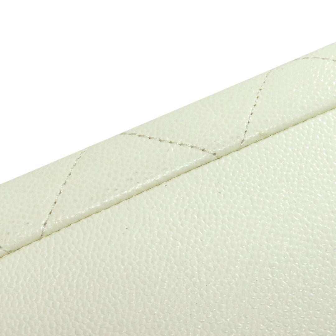 CHANEL Tote Bag Grained Calfskin Skin white Chain Tote Gold Metal 2WAY Women Used Authentic