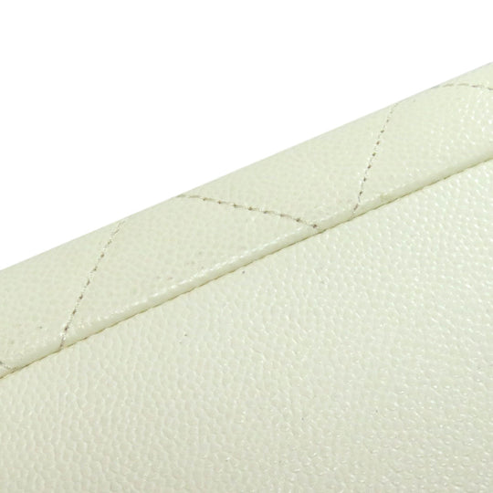 CHANEL Tote Bag Grained Calfskin Skin white Chain Tote Gold Metal 2WAY Women Used Authentic