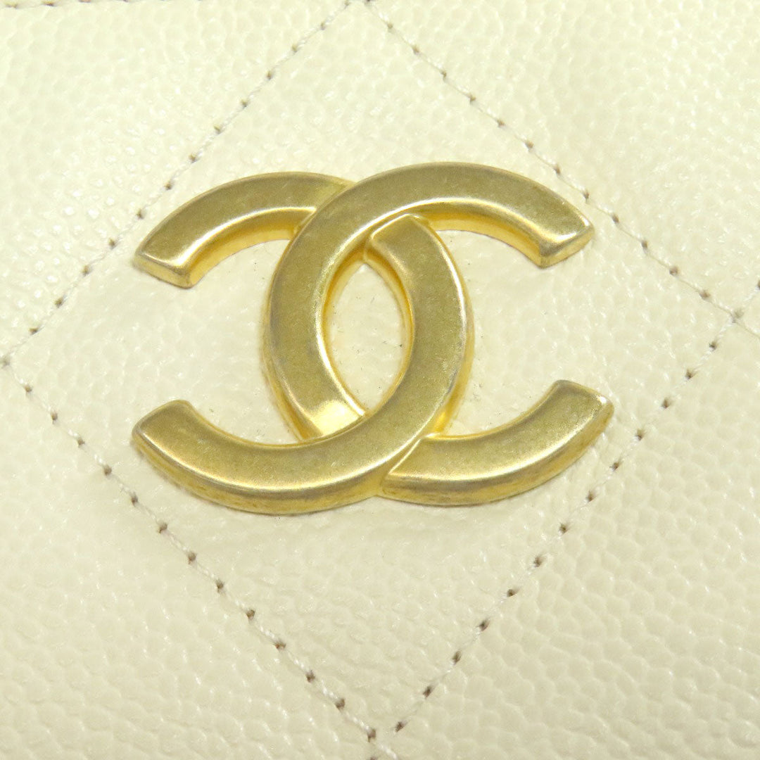 CHANEL Tote Bag Grained Calfskin Skin white Chain Tote Gold Metal 2WAY Women Used Authentic