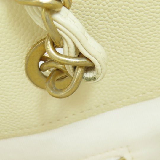 CHANEL Tote Bag Grained Calfskin Skin white Chain Tote Gold Metal 2WAY Women Used Authentic