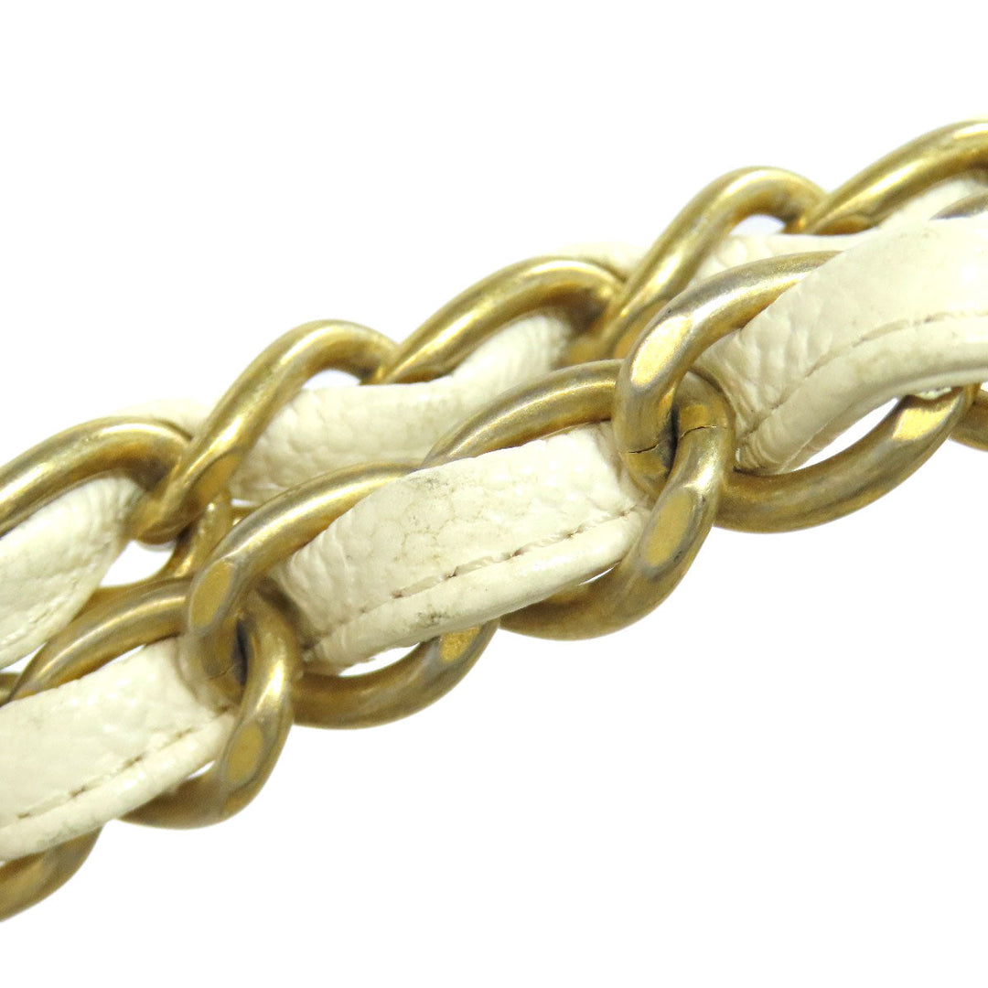 CHANEL Tote Bag Grained Calfskin Skin white Chain Tote Gold Metal 2WAY Women Used Authentic