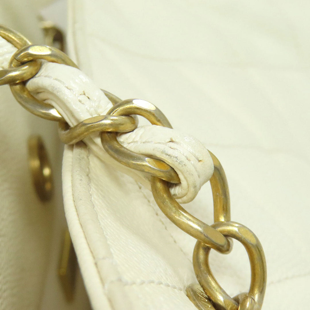 CHANEL Tote Bag Grained Calfskin Skin white Chain Tote Gold Metal 2WAY Women Used Authentic