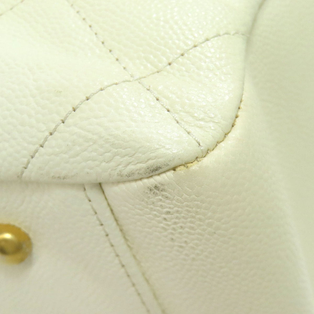 CHANEL Tote Bag Grained Calfskin Skin white Chain Tote Gold Metal 2WAY Women Used Authentic