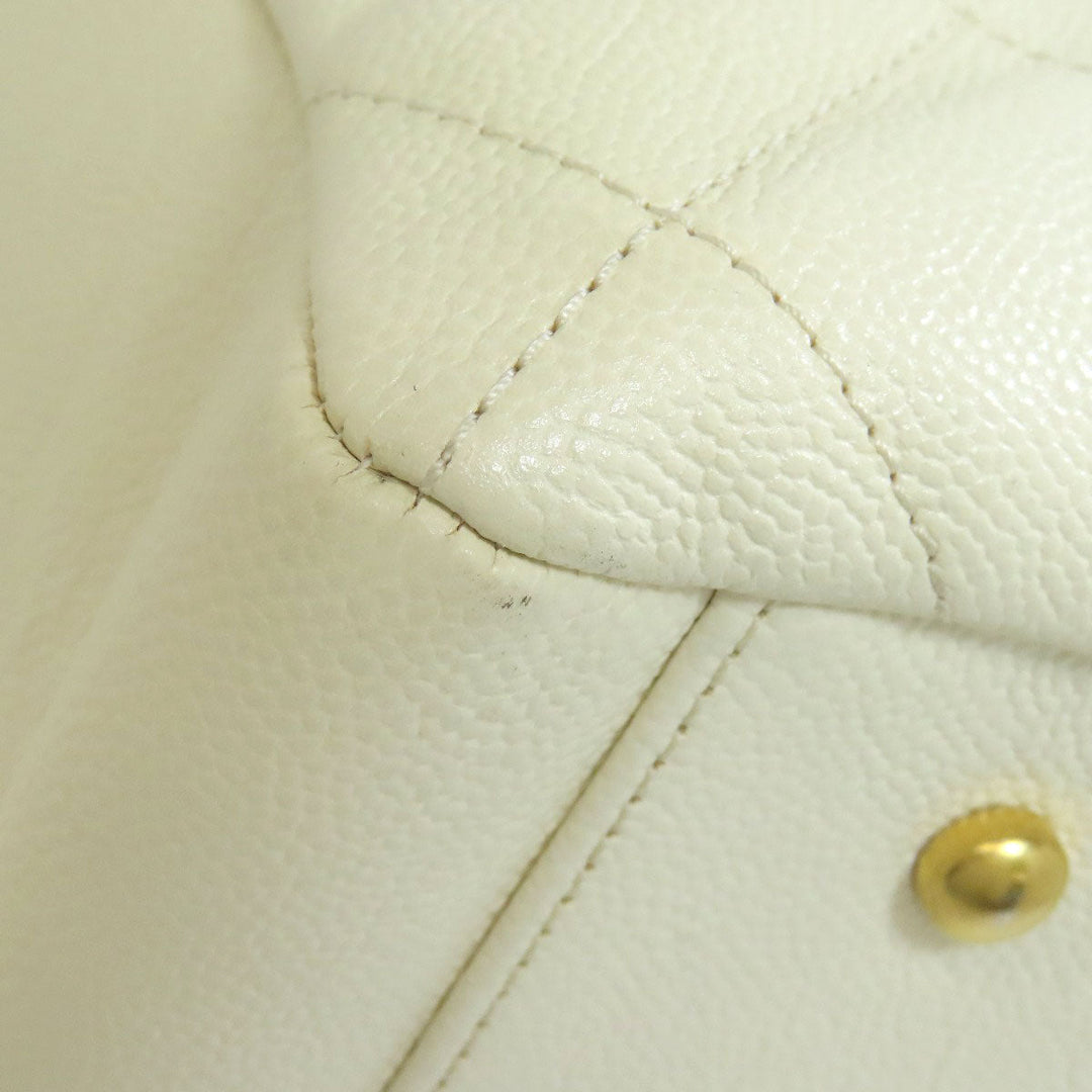 CHANEL Tote Bag Grained Calfskin Skin white Chain Tote Gold Metal 2WAY Women Used Authentic