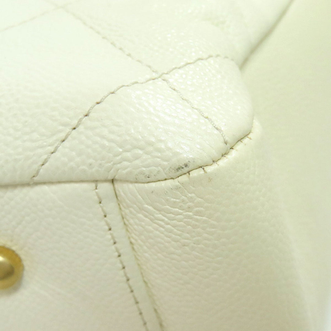 CHANEL Tote Bag Grained Calfskin Skin white Chain Tote Gold Metal 2WAY Women Used Authentic