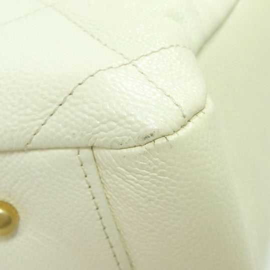 CHANEL Tote Bag Grained Calfskin Skin white Chain Tote Gold Metal 2WAY Women Used Authentic