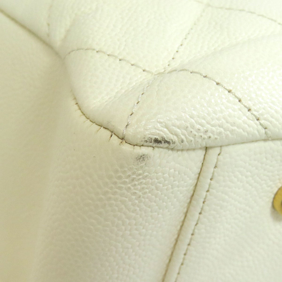 CHANEL Tote Bag Grained Calfskin Skin white Chain Tote Gold Metal 2WAY Women Used Authentic