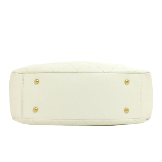 CHANEL Tote Bag Grained Calfskin Skin white Chain Tote Gold Metal 2WAY Women Used Authentic