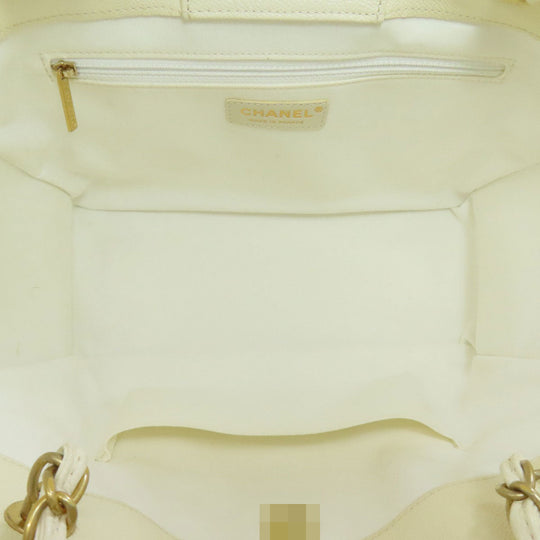 CHANEL Tote Bag Grained Calfskin Skin white Chain Tote Gold Metal 2WAY Women Used Authentic