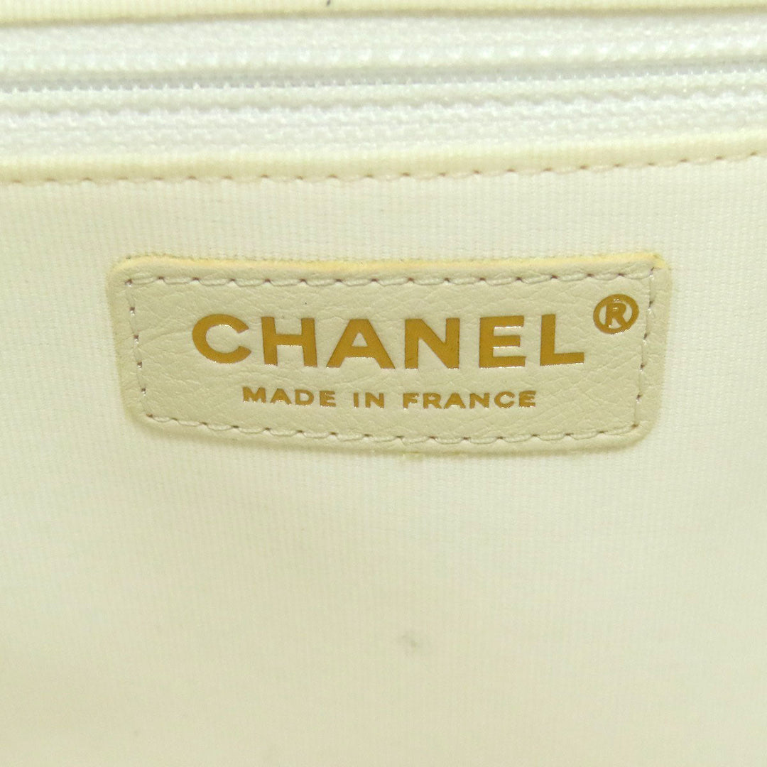 CHANEL Tote Bag Grained Calfskin Skin white Chain Tote Gold Metal 2WAY Women Used Authentic
