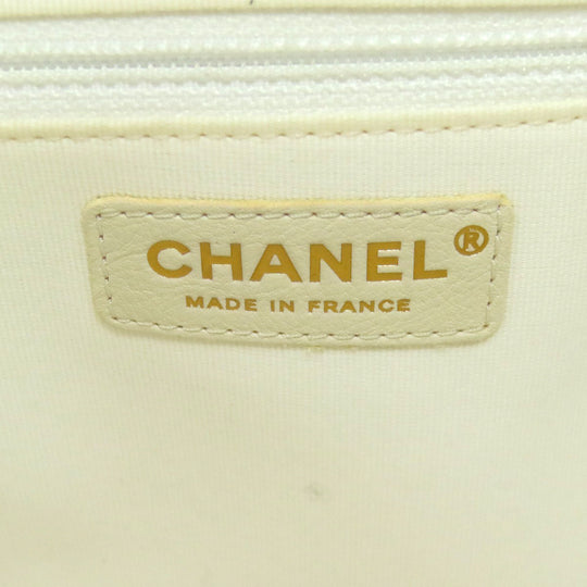 CHANEL Tote Bag Grained Calfskin Skin white Chain Tote Gold Metal 2WAY Women Used Authentic