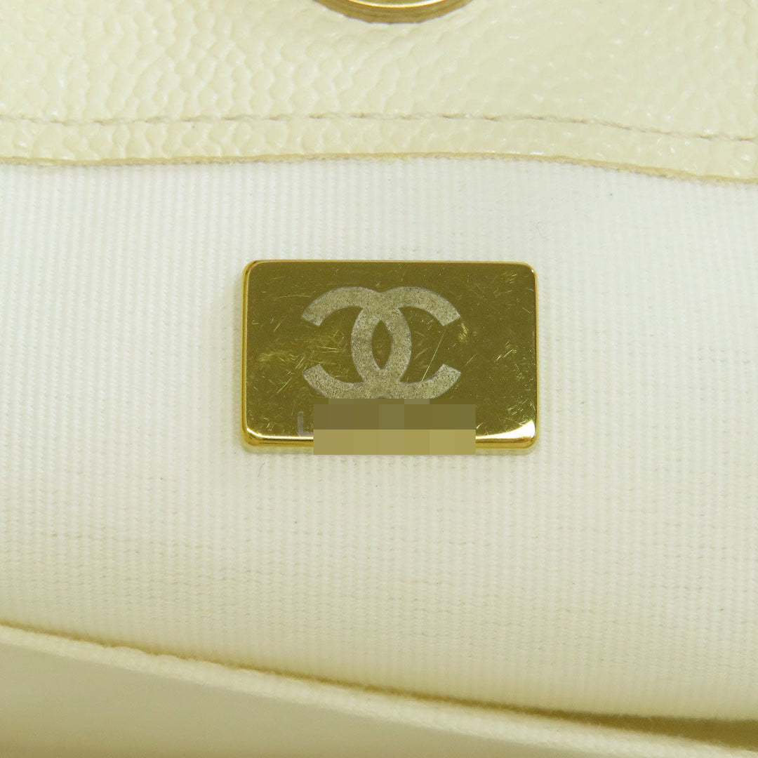 CHANEL Tote Bag Grained Calfskin Skin white Chain Tote Gold Metal 2WAY Women Used Authentic