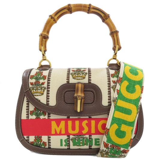 GUCCI Handbag 681173 canvas Brown Bamboo bag 100th anniversary model Women Used Authentic