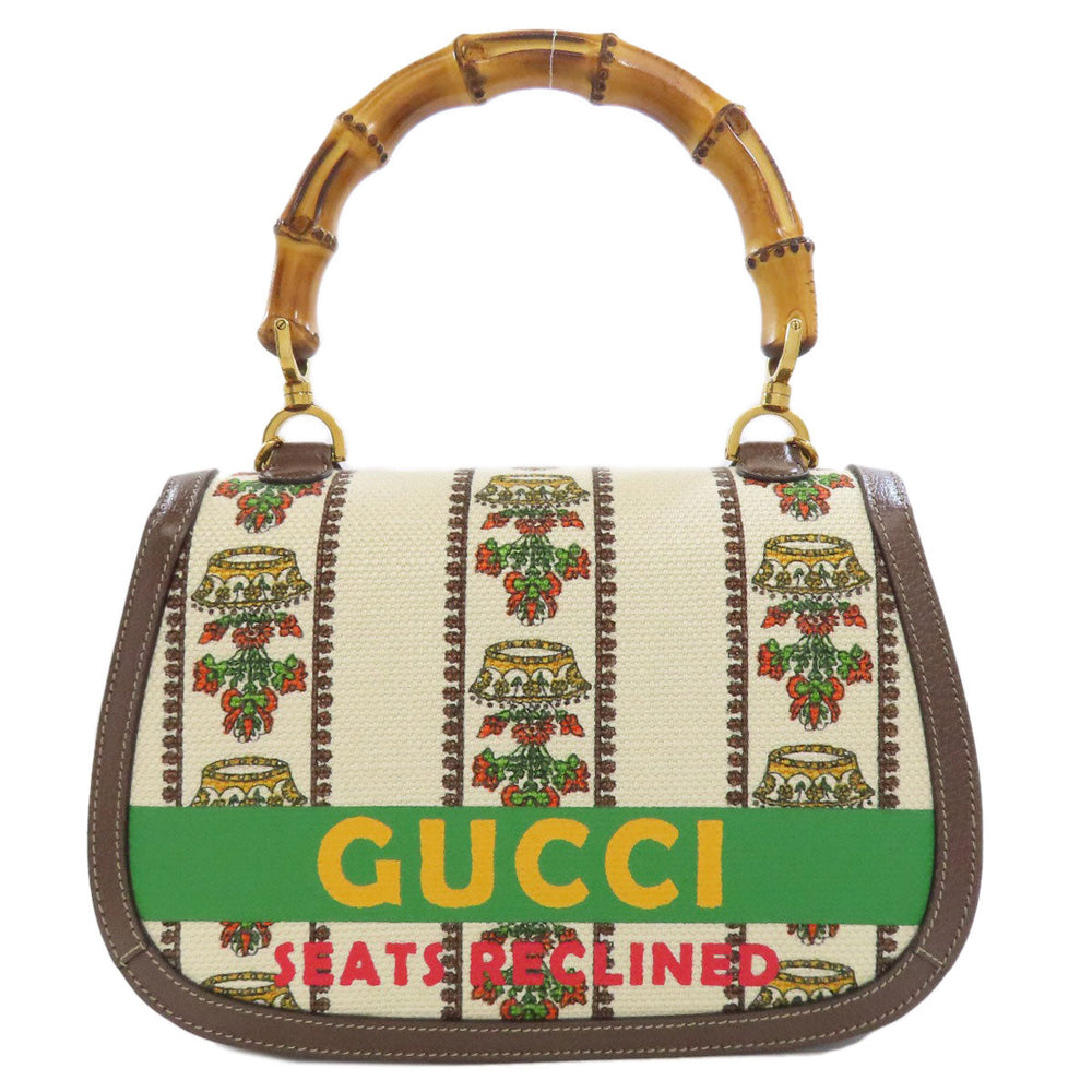 GUCCI Handbag 681173 canvas Brown Bamboo bag 100th anniversary model Women Used Authentic