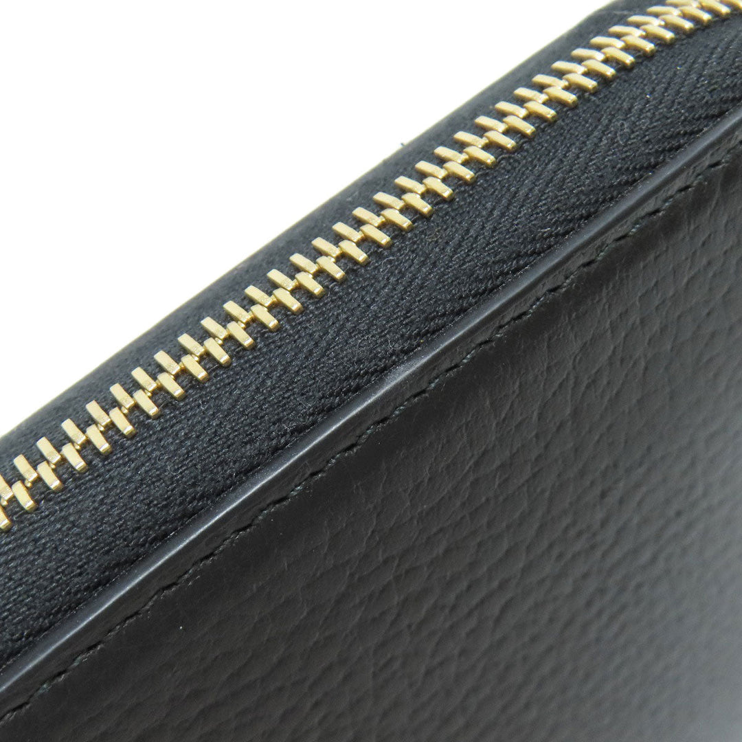 GUCCI Long Wallet Purse 449347 leather black Interlocking G Women Used Authentic