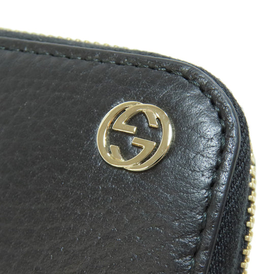 GUCCI Long Wallet Purse 449347 leather black Interlocking G Women Used Authentic
