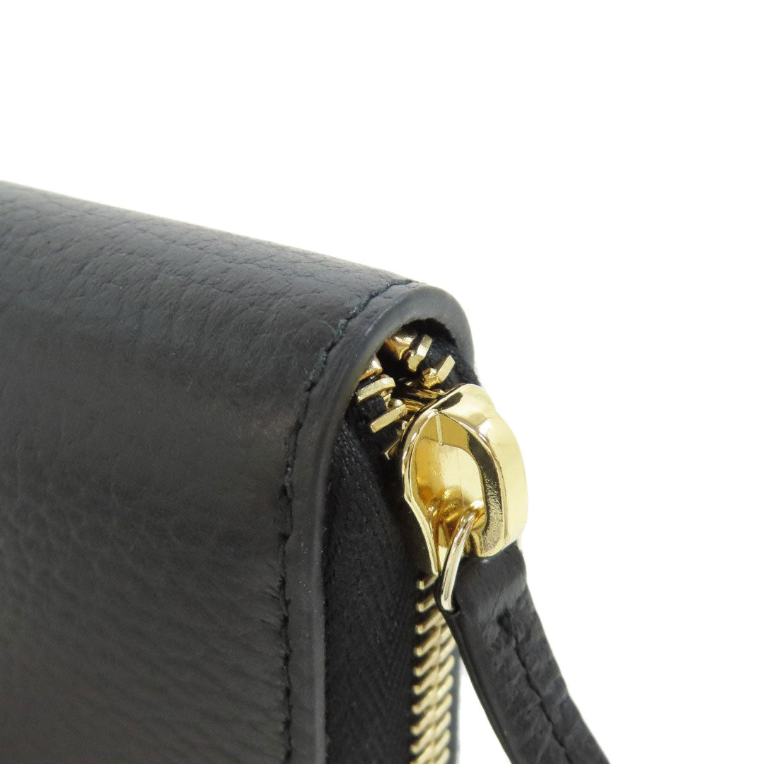 GUCCI Long Wallet Purse 449347 leather black Interlocking G Women Used Authentic