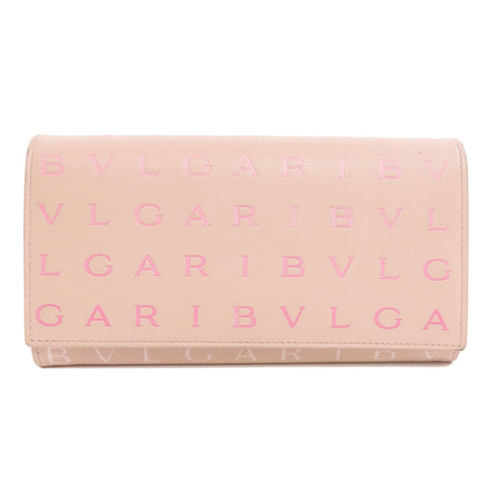 BVLGARI Long Wallet Purse leather pink Logo mania Women Used Authentic