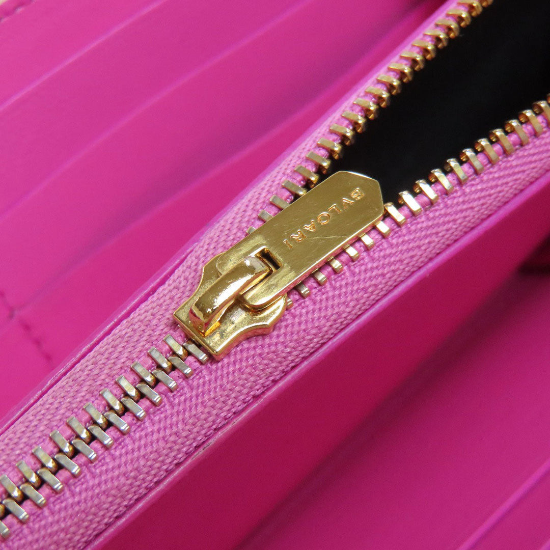 BVLGARI Long Wallet Purse leather pink Logo mania Women Used Authentic