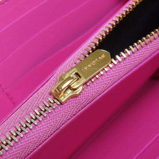 BVLGARI Long Wallet Purse leather pink Logo mania Women Used Authentic