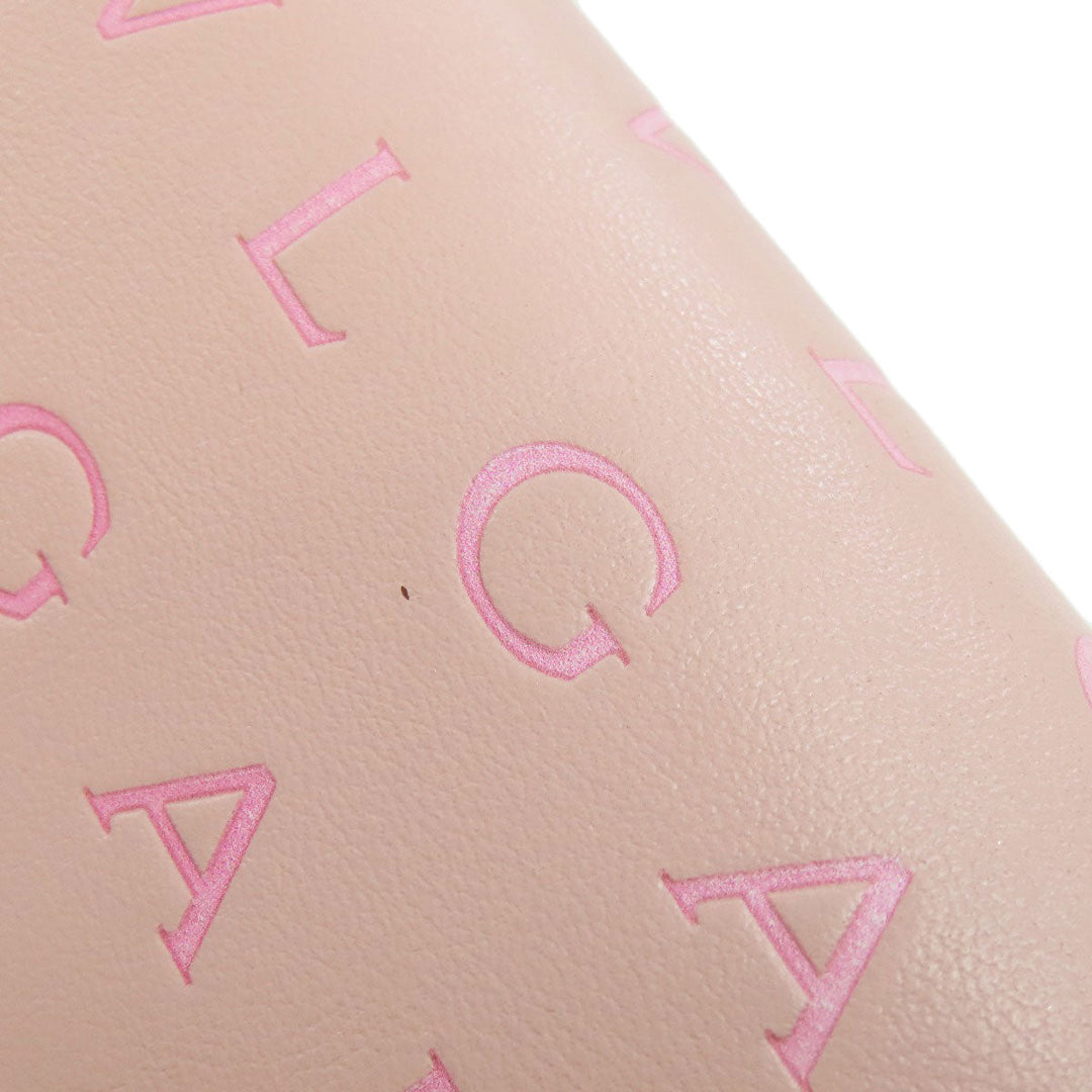 BVLGARI Long Wallet Purse leather pink Logo mania Women Used Authentic