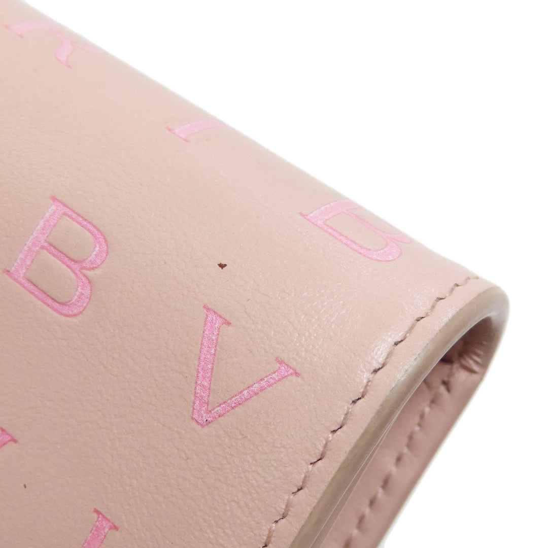 BVLGARI Long Wallet Purse leather pink Logo mania Women Used Authentic