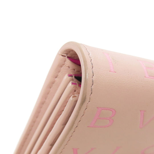 BVLGARI Long Wallet Purse leather pink Logo mania Women Used Authentic