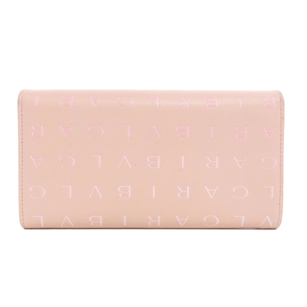 BVLGARI Long Wallet Purse leather pink Logo mania Women Used Authentic