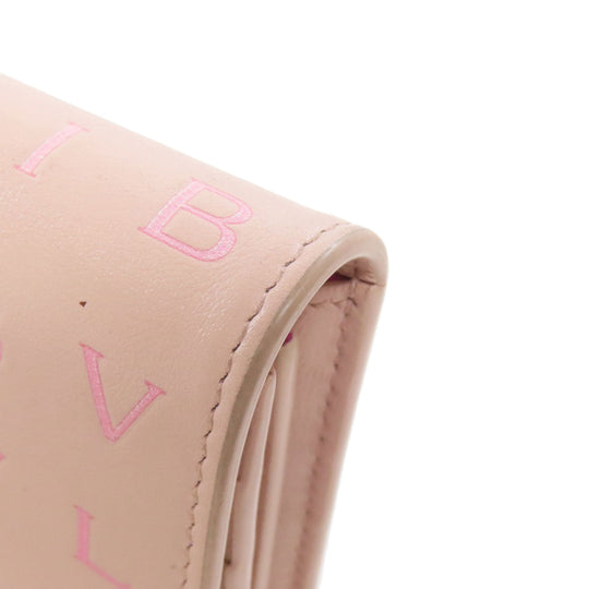 BVLGARI Long Wallet Purse leather pink Logo mania Women Used Authentic