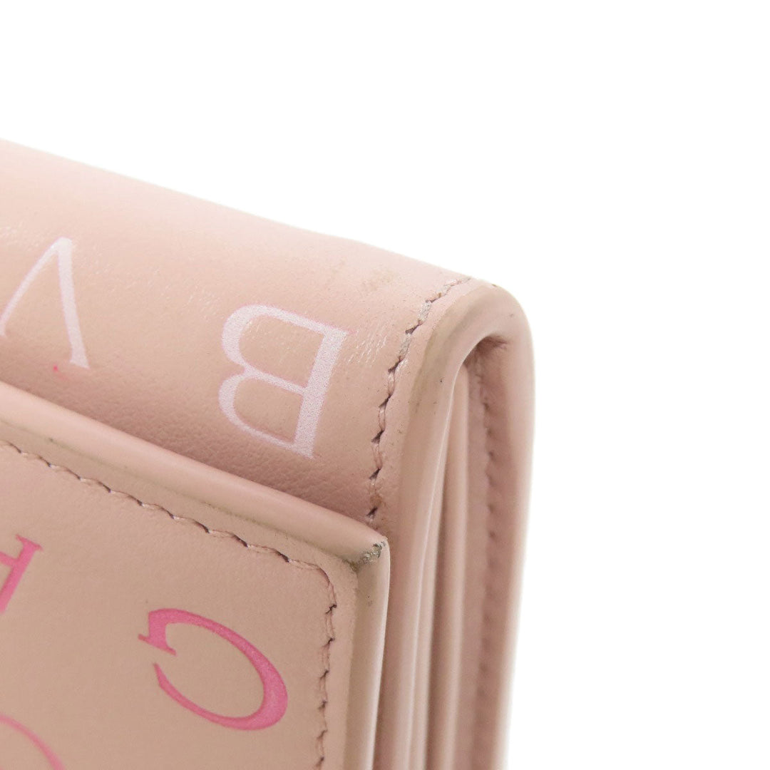 BVLGARI Long Wallet Purse leather pink Logo mania Women Used Authentic