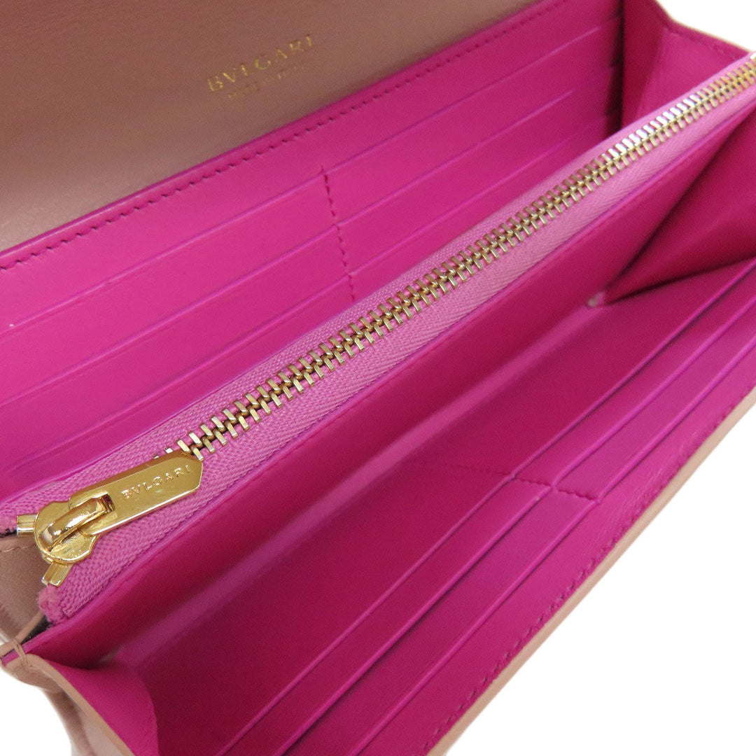BVLGARI Long Wallet Purse leather pink Logo mania Women Used Authentic