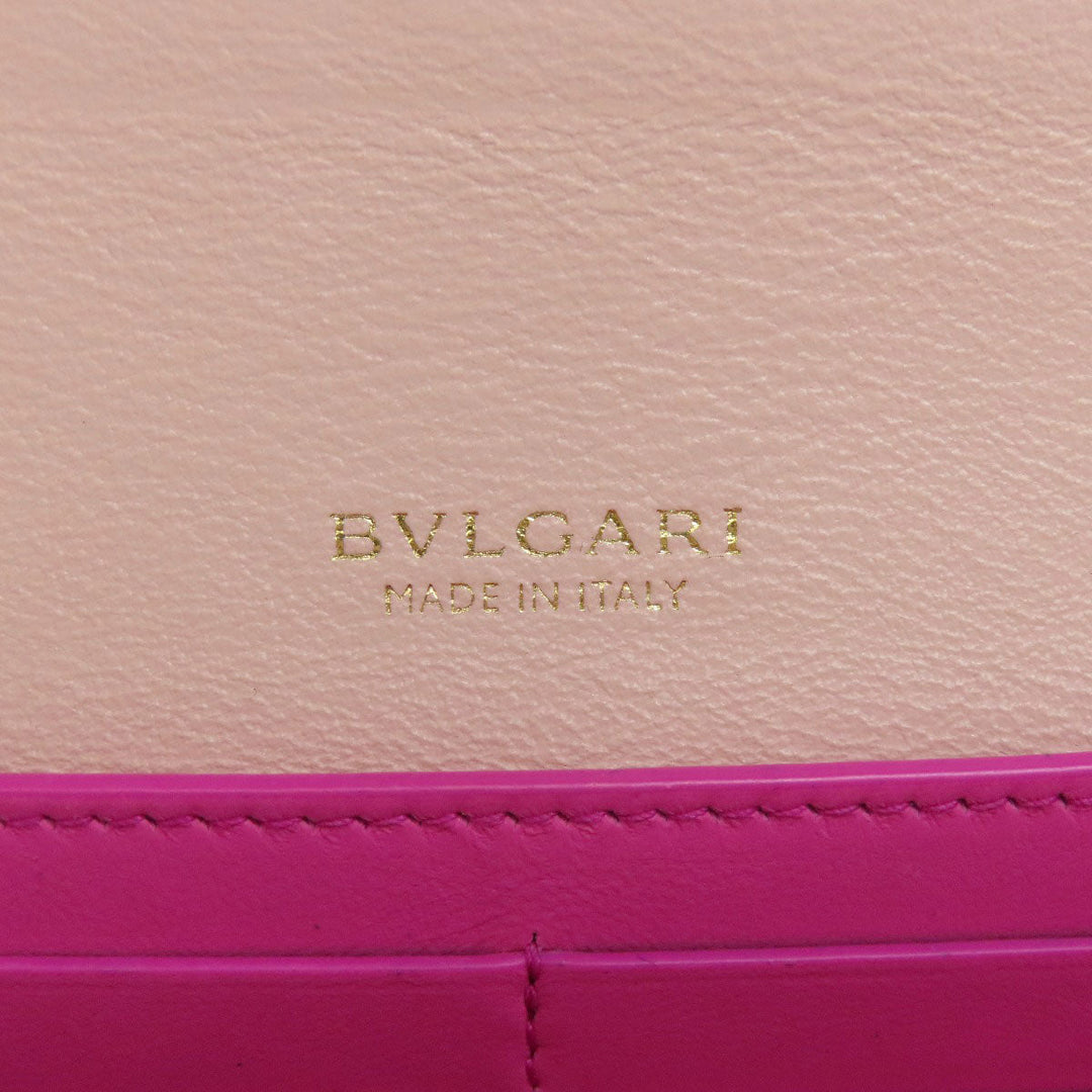 BVLGARI Long Wallet Purse leather pink Logo mania Women Used Authentic