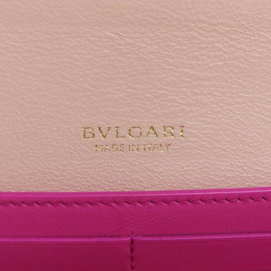 BVLGARI Long Wallet Purse leather pink Logo mania Women Used Authentic