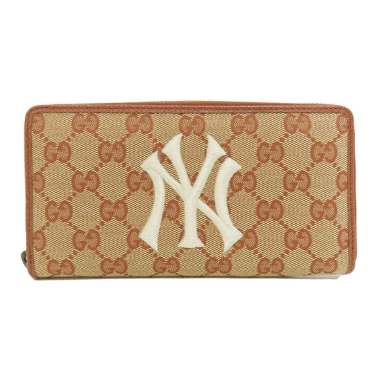 GUCCI Long Wallet Purse 547791 canvas Brown NY Yankees collaboration GG Women Used Authentic