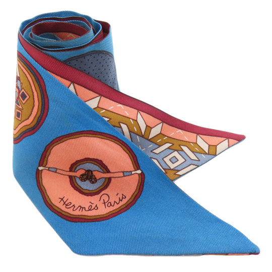 HERMES scarf silk blue Twilly Women Used Authentic