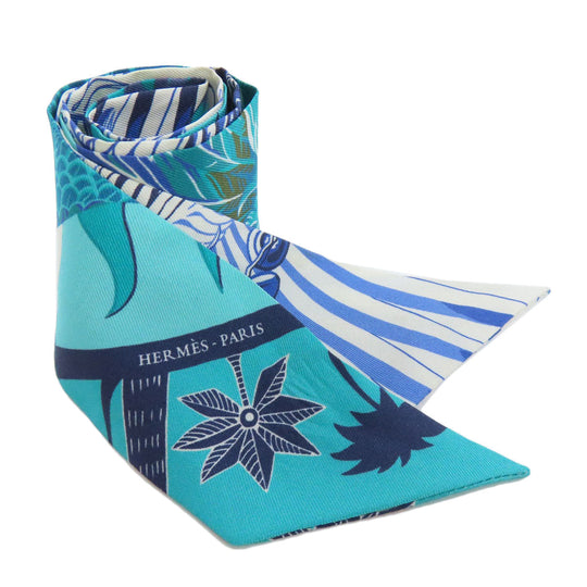 HERMES scarf silk blue Twilly Women Used Authentic