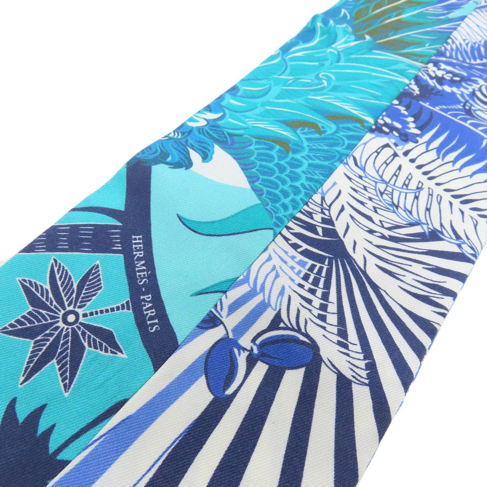 HERMES scarf silk blue Twilly Women Used Authentic