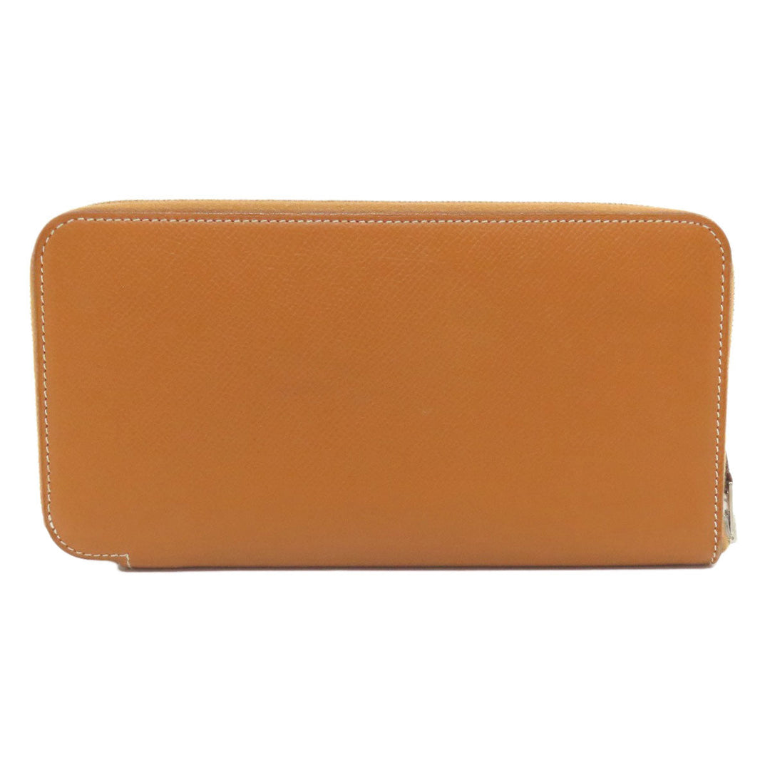 HERMES Long Wallet Purse Epsom Brown Azap Silk In Long Silver Metal
