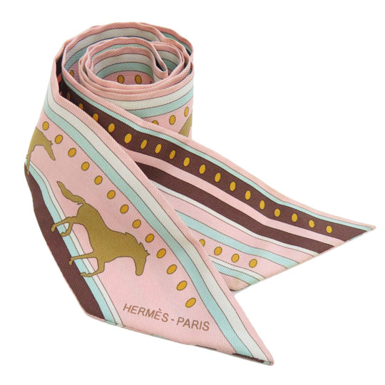 HERMES scarf silk pink Twilly Women Used Authentic