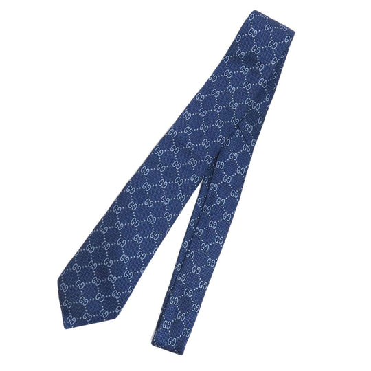 GUCCI tie 408865 silk blue GG pattern mens Used Authentic
