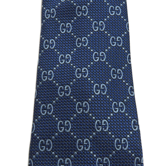 GUCCI tie 408865 silk blue GG pattern mens Used Authentic