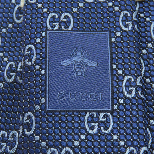 GUCCI tie 408865 silk blue GG pattern mens Used Authentic