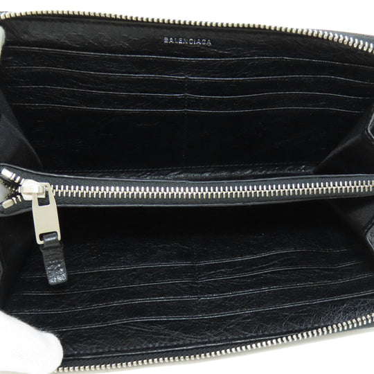 BALENCIAGA Long Wallet Purse 541996 leather black Metal motif