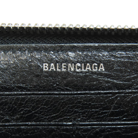 BALENCIAGA Long Wallet Purse 541996 leather black Metal motif