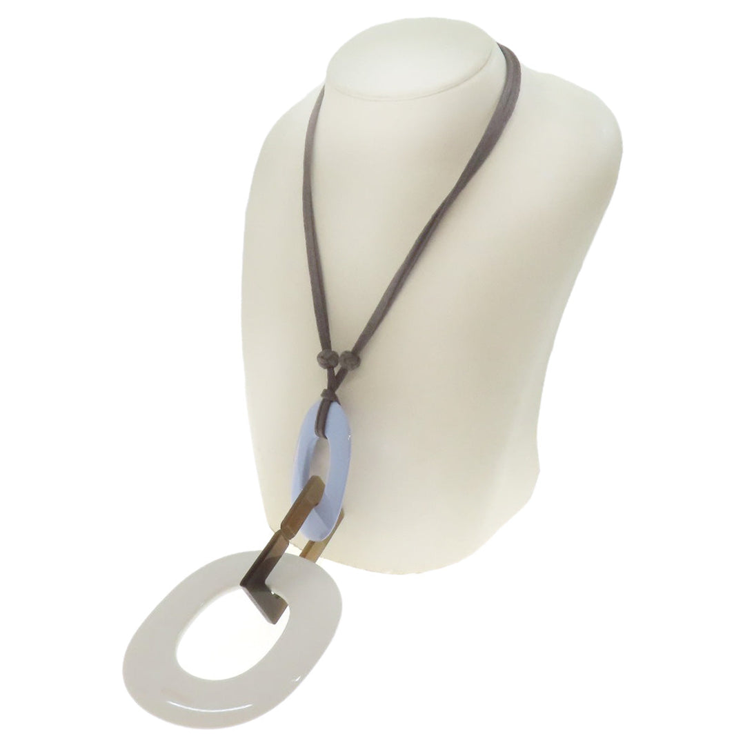 HERMES Necklace Buffalo horn white Kara Women Used Authentic