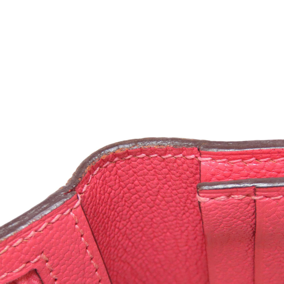 HERMES Long Wallet Purse Shave pink Bearn Soufflet Rose Lipstick Silver Metal